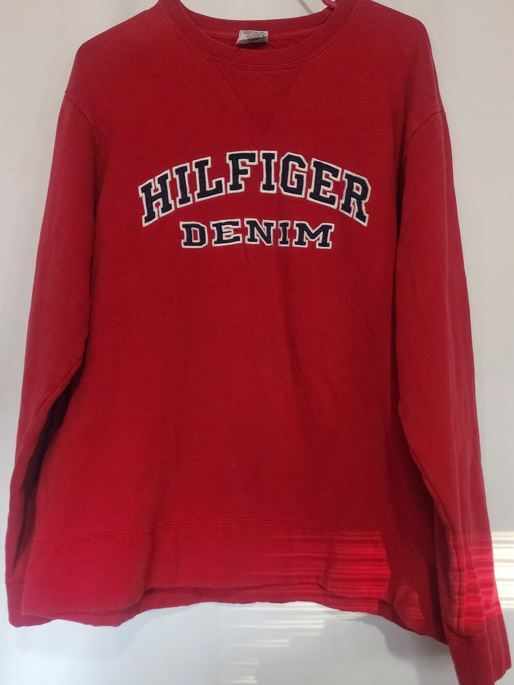 Tommy Hilfiger Vtg Y2K Mens Red Cotton  Sweatshirt Cottagecore Comfy Sz XL (D)